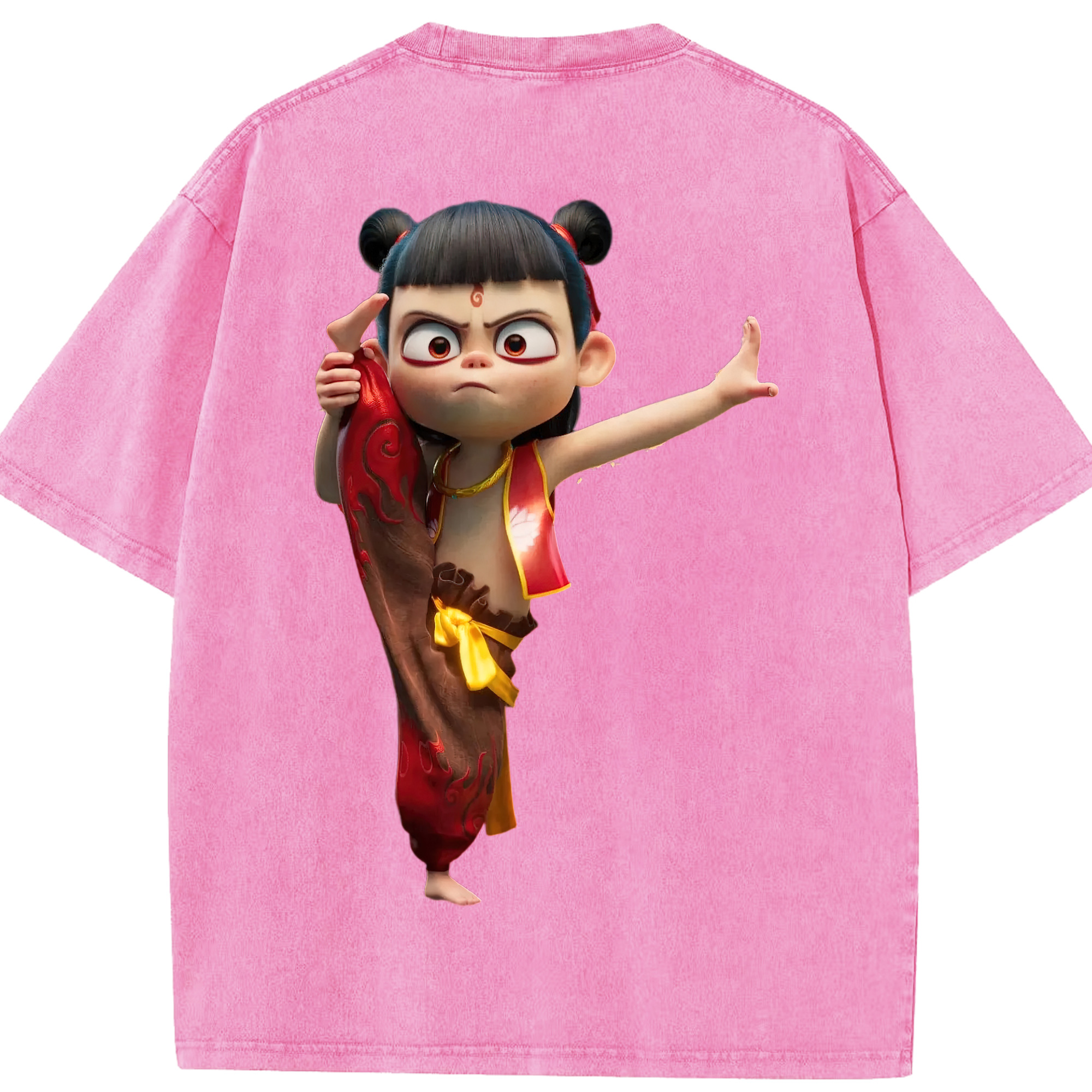 （画像用） Ne Zha 2 ナタ 魔童の大暴れ 綿100% ヴィンテージ風 半袖Tシャツ（背面プリント）